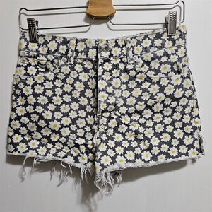 Zara Women's Denim Daisy Print High-Rise Cut-Off Shorts Multicolor Casual